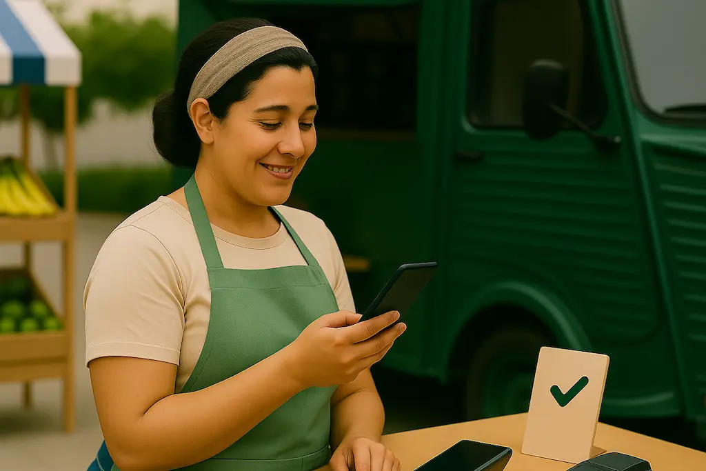MEI dona de food truck usa tablet para entender a nova NF-e Nacional obrigatória em 2026